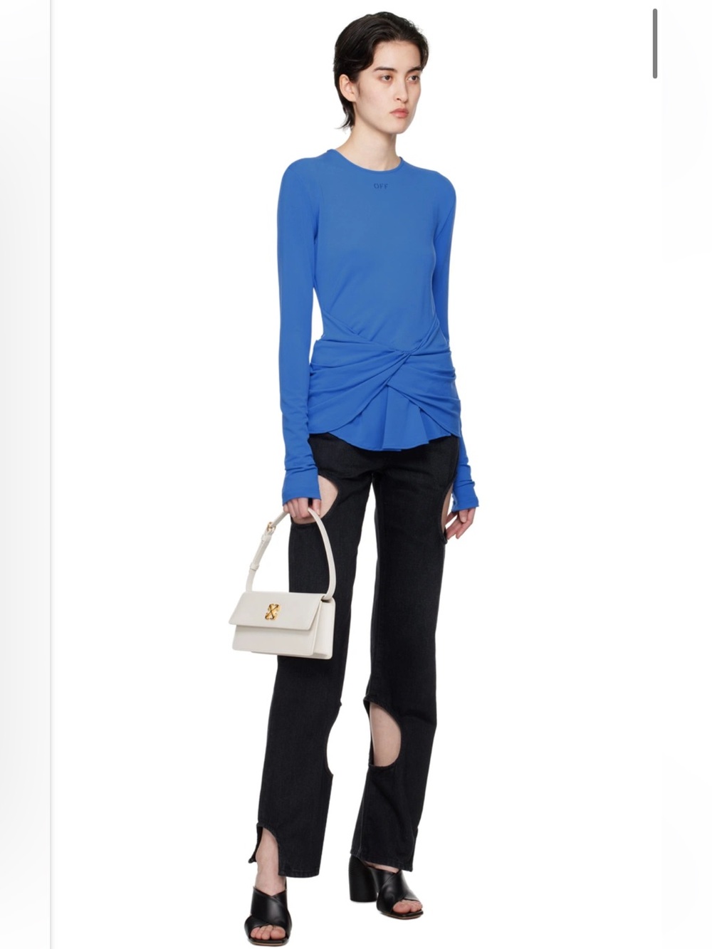 Off-White Royal Blue Long-Sleeve Twist Front Top